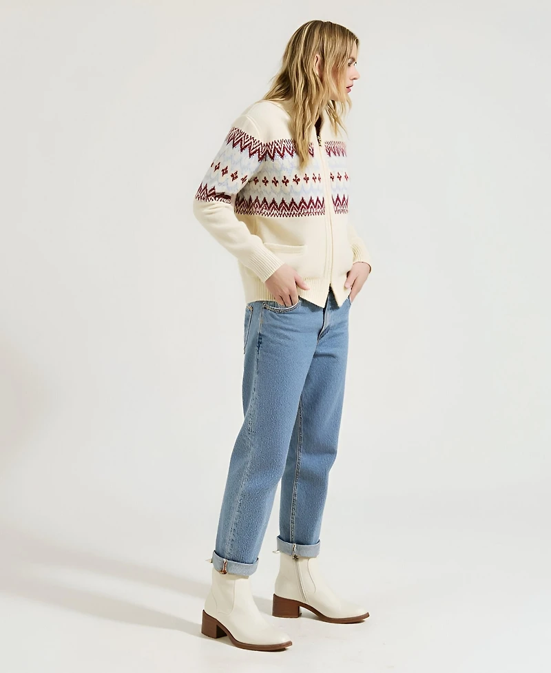 Modenaire Women's Fair Isle Zip-Front Cardigan
