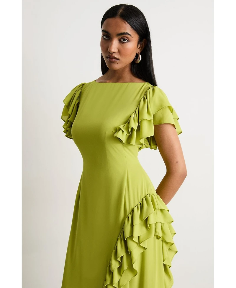 Warehouse Women's Side Split Ruffle Detail Maxi Dress