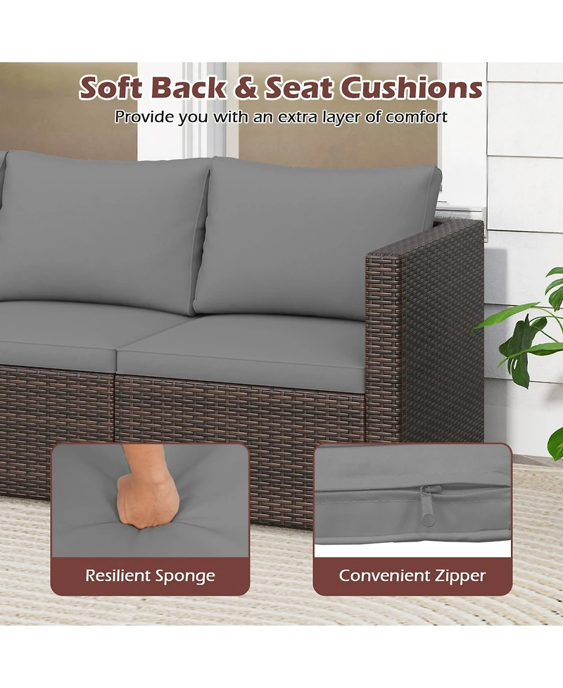 Gymax 3PCS Patio Sectional Sofa Set w/Right Arm & Left Soft Cushions