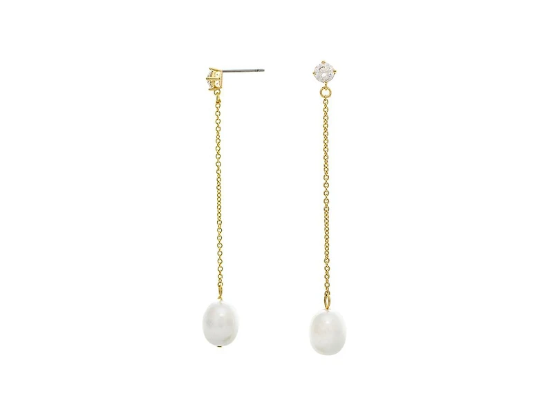 Rivka Friedman Chain Drop Earrings with Cz and Freshwater Pearl