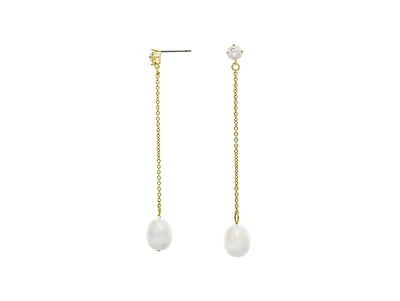 Rivka Friedman Chain Drop Earrings with Cz and Freshwater Pearl