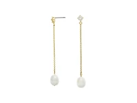 Rivka Friedman Chain Drop Earrings with Cz and Freshwater Pearl