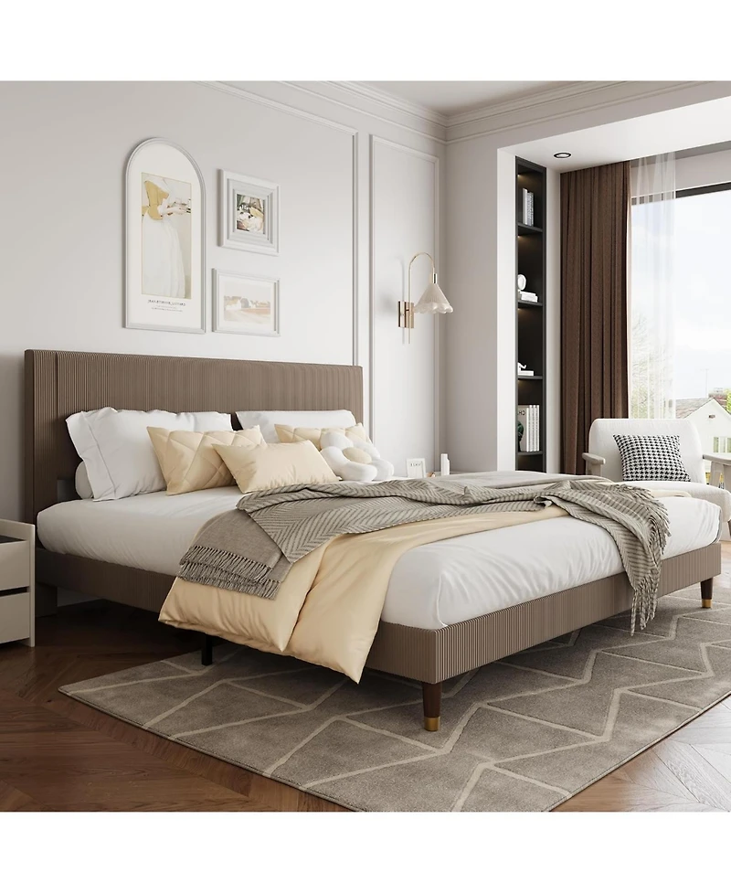 gaomon King Corduroy Platform Bed Frame with Wooden Slats Support, Sturdy Construction, Easy Setup