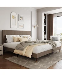 gaomon King Corduroy Platform Bed Frame with Wooden Slats Support, Sturdy Construction, Easy Setup