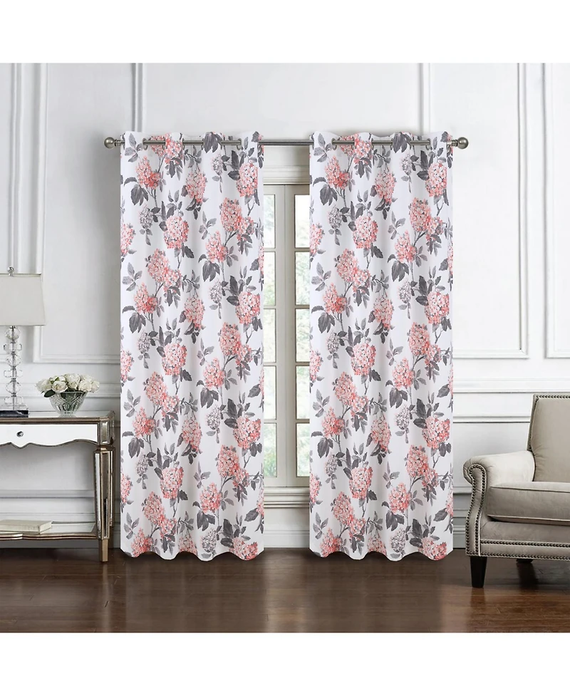 Olivia Gray 100% Polyester 200 Gsm Hydrangea Printed Blackout Grommet Curtain Panel 54" x 84"