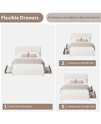 gaomon Queen Upholstered Teddy Fleece Platform Bed with Adjustable Cloud Headboard and 2 Storage Drawers