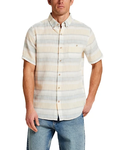 Weatherproof Vintage Men's Short-Sleeve Herringbone Horizontal Stripe Shirt