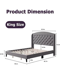 gaomon Bed Frame, Platform Bed Frame with Upholstered Wingback Headboard, Bed Frame with Solid Wood Slats, Easy Assembly