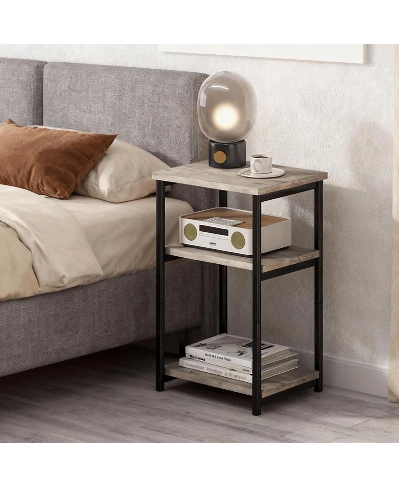 gaomon Slim 3-Tier End Table with Storage Shelves, Narrow Mobile Side for Small Spaces, Industrial Wood & Metal Sofa Table, Record Player St