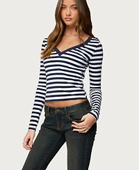 Edikted Women's Solly Striped Long Sleeve T Shirt