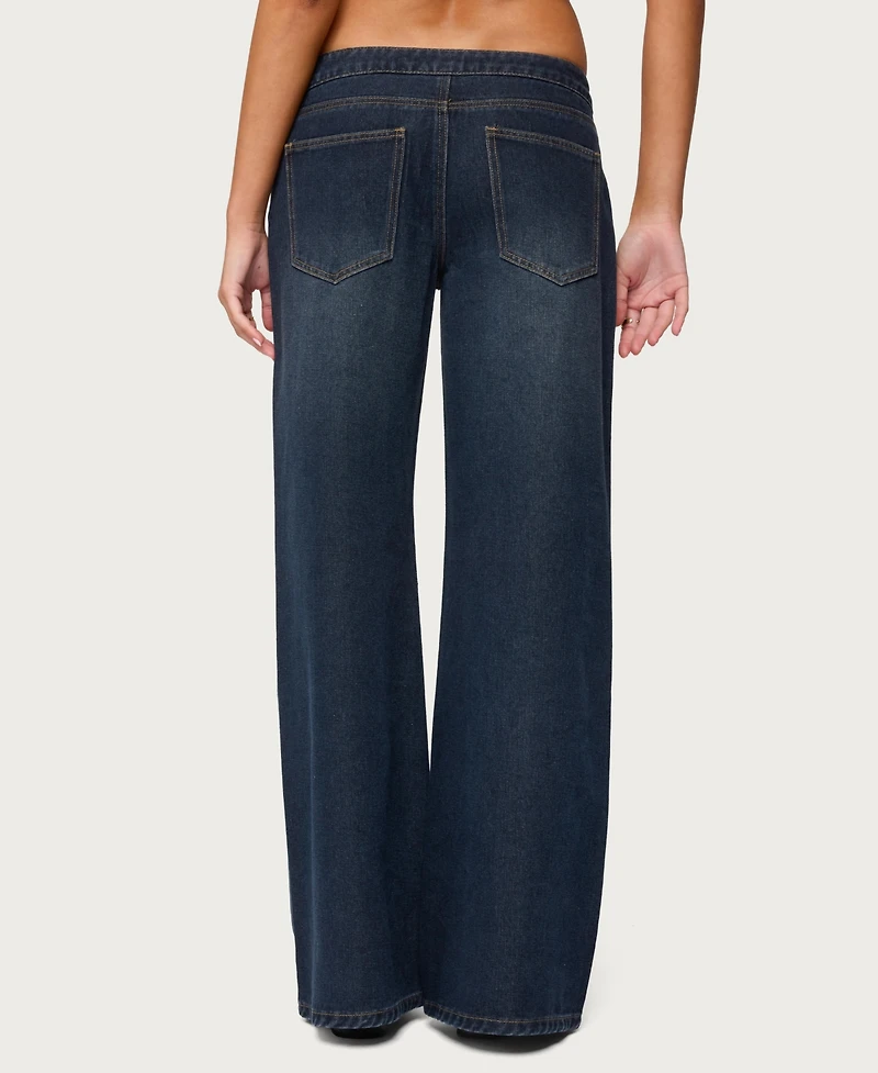 Edikted Women's Briah Belted Low Rise Wide Leg Jeans