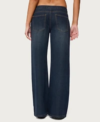 Edikted Women's Briah Belted Low Rise Wide Leg Jeans