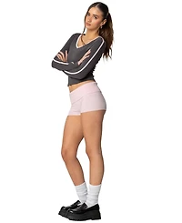 Edikted Women's Contrast V Neck Long Sleeve T Shirt