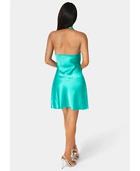 Bebe Women's Satin Sash Neck Mini Dress