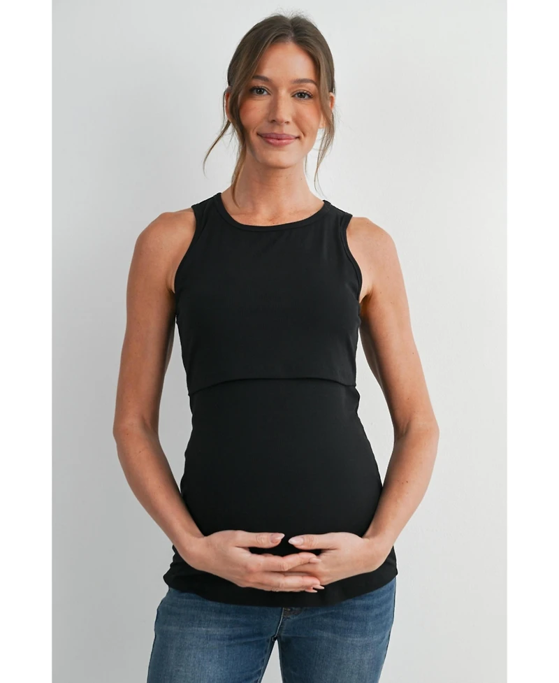 Hello Miz Women's Maternity Nursing Ribbed Tank Top with Lift-Up Panel