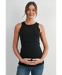 Hello Miz Women's Maternity Nursing Ribbed Tank Top with Lift-Up Panel