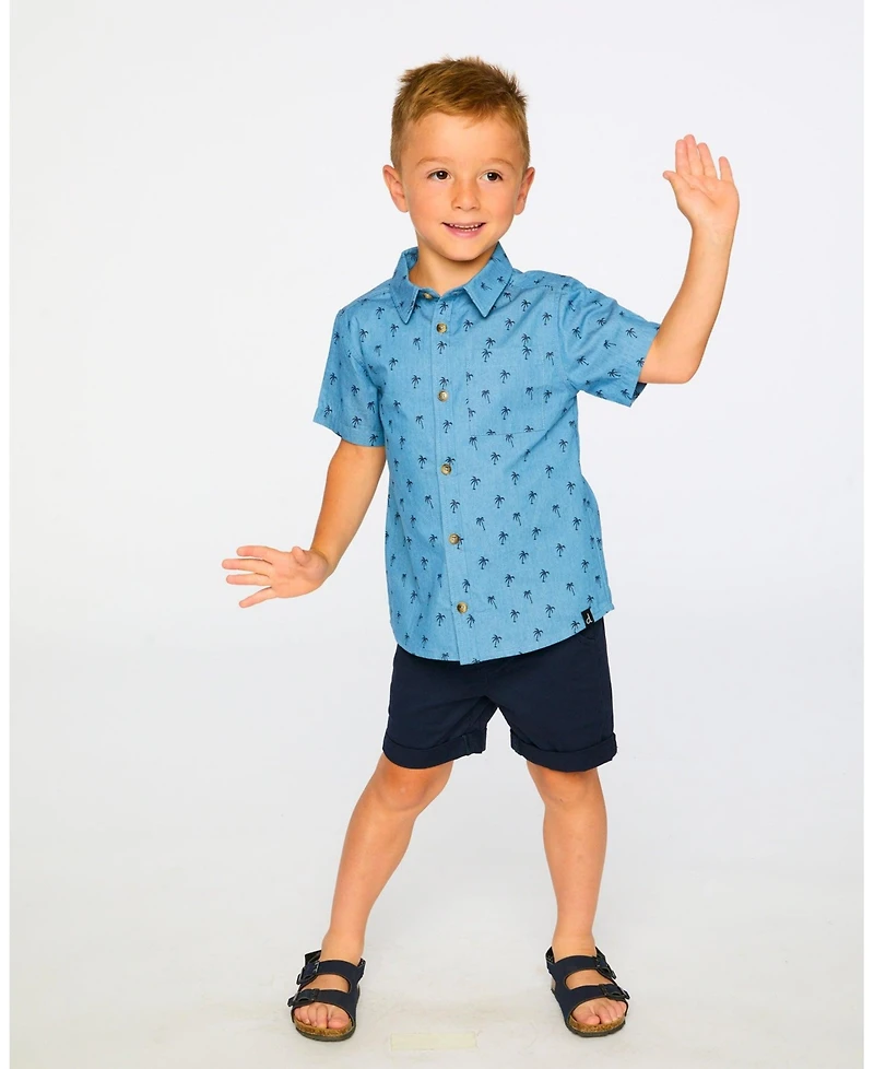 Deux par Baby Boys Short Sleeve Chambray Shirt Palm Print