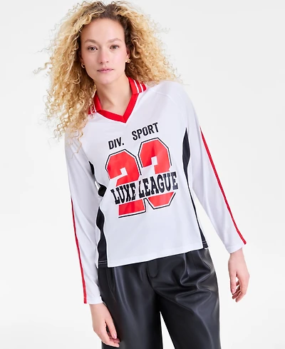 Bar Iii Women's Sporty Graphic Long-Sleeve Polo Top, Macy's Exclusive