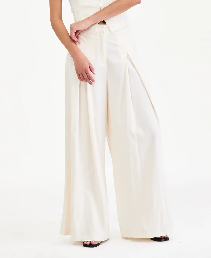 Bar Iii Women's High-Rise Linen-Blend Wide-Leg Pants, Macy's Exclusive