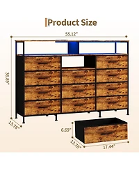 gaomon Dresser for Bedroom with 11 Drawers Featuring Led Light and Power Outlet
