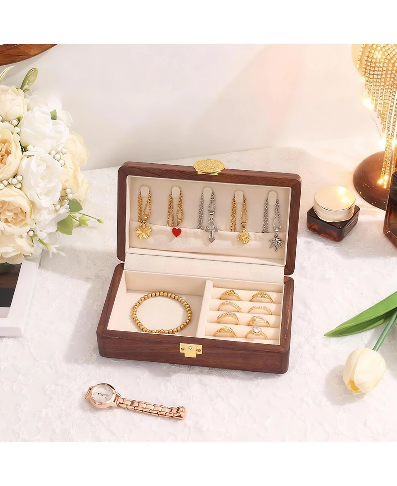 Yigii Solid Wood Travel Organizer Box: Compact, Brass Lock, Premium Material