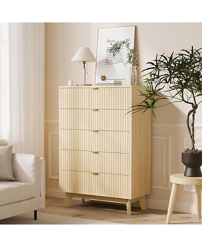 gaomon Fluted Dresser for Bedroom with Drawer, Mid Century Modern Chest of Drawers, Large Boho Drawers Dresser with Deep Drawers