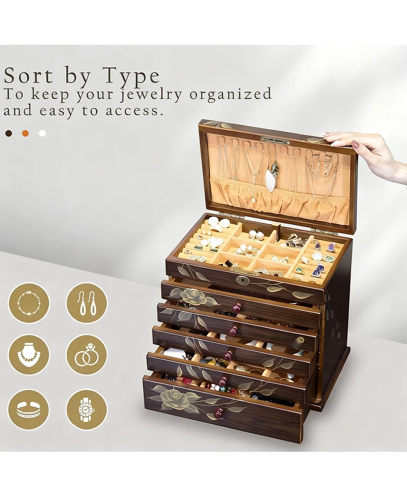 Yigii Handcrafted Floral Wooden Jewelry Box