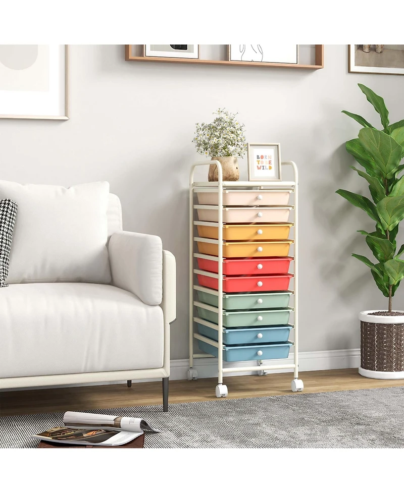 Costway 10 Drawer Rolling Storage Cart Scrapbook Paper Office School Organizer