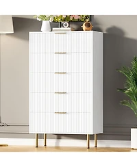 gaomon Dresser for Bedroom Chest of Drawers, Modern Wooden Wide Fluted with Drawers Metal Handles Living Room