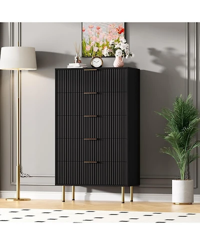 gaomon Dresser for Bedroom Chest of Drawers, Modern Wooden Wide Fluted with Drawers Metal Handles Living Room