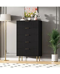 gaomon Dresser for Bedroom Chest of Drawers, Modern Wooden Wide Fluted with Drawers Metal Handles Living Room