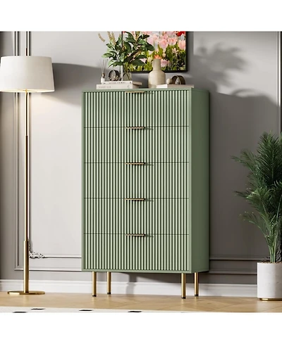gaomon Dresser for Bedroom Chest of Drawers, Modern Wooden Wide Fluted with Drawers Metal Handles Living Room