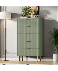 gaomon Dresser for Bedroom Chest of Drawers, Modern Wooden Wide Fluted with Drawers Metal Handles Living Room