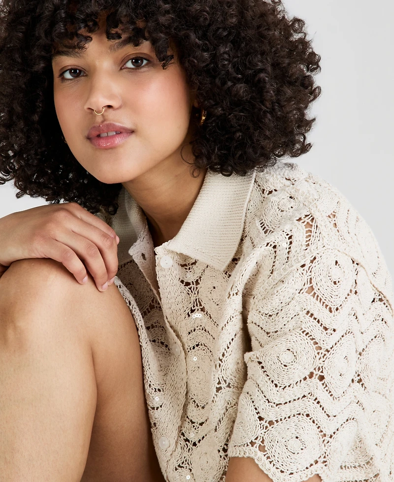 And Now This Women's Sequin Embellished Crochet Shirt, Macy's Exclusive