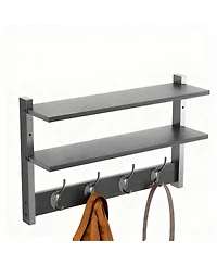 Yigii Two-Tier Wall Rack, 17" Shelf, 4 Hooks, Heavy Duty