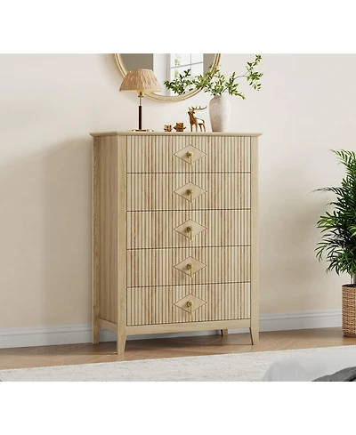 gaomon Dresser for Bedroom with 5 Drawers, 32 in Wide Modern Chest of Drawers with Metal Handle, Dresser Tv Stand, Wood Drawer Organizer for Bedroom