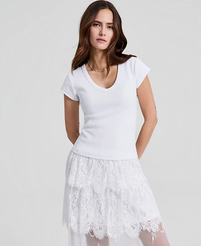 And Now This Women's V-Neck Rib-Knit Short-Sleeve T-Shirt, Macy's Exclusive