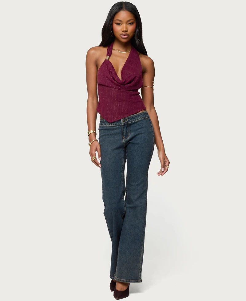 Edikted Women's Mimi Asymmetric Textured Mesh Halter Top