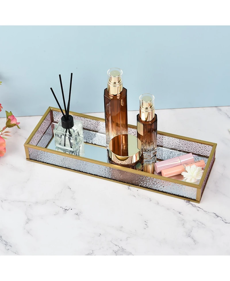 Lauraella Handcrafted Glass Tray, Decorative Storage Tray for Makeup, Jewelry, Desk, or Bathroom Stylish, Durable Home and Office