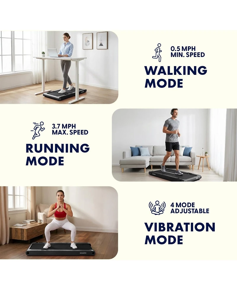 Squatz 2-in-1 Walking Pad Treadmill with Vibration Plate, Under Desk Treadmill with Remote, Led Display, Quiet 1.0HP Motor