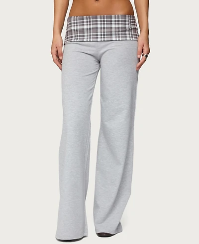 Edikted Women's Kimmy Plaid Foldover Waist Pants