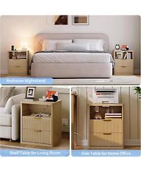 gaomon Fluted Nightstand with Charging Station