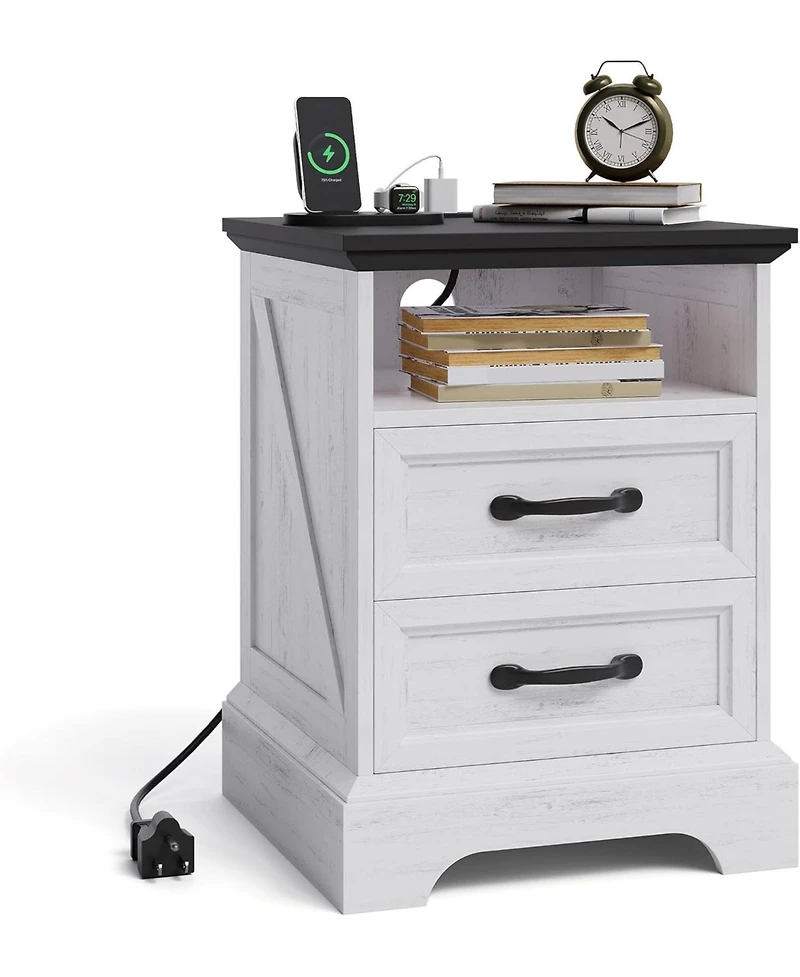 gaomon Wood Nightstand with Charging Station & 2 Drawers,Bedside Table