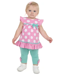 Rare Editions Baby Girls' Interlock Crewneck Top and Pull-On Leggings, 2-Piece Set