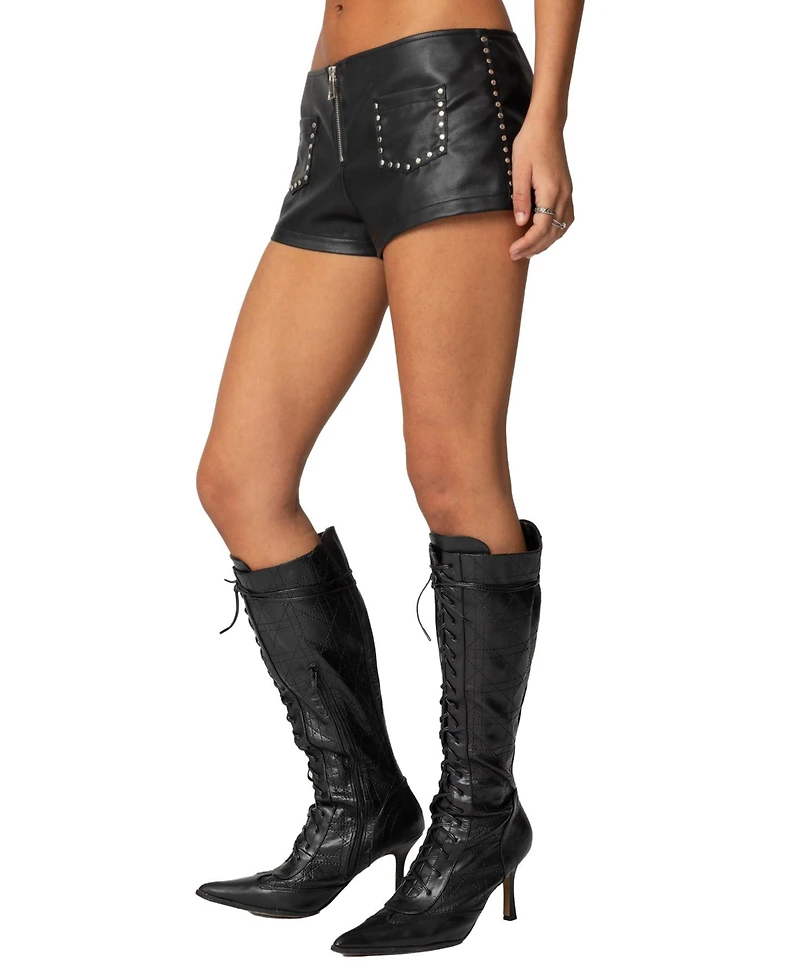 Edikted Women's Studded Faux Leather Micro Shorts