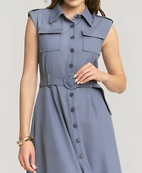 Modenaire Women's Belted A-Line Midi Dress