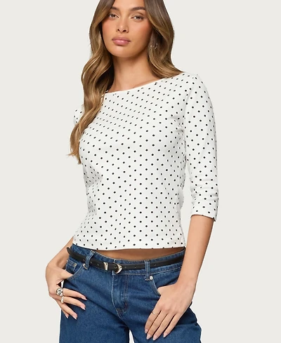 Edikted Women's Lela Polka Dot Quarter Sleeve Top