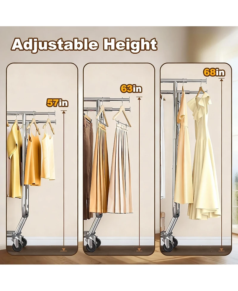 Yigii Adjustable 3-in-1 Metal Garment Rack with Storage Basket and Wheels