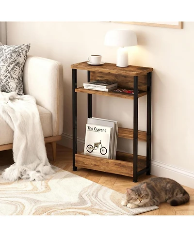 gaomon Narrow Side Table with Storage Shelf, 3-Tier Slim End Magazine Holder, Modern Sofa Thin Tables