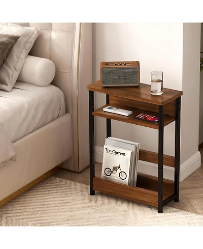 gaomon Narrow Side Table with Storage Shelf, 3-Tier Slim End Table with Magazine Holder, Modern Sofa Thin Tables